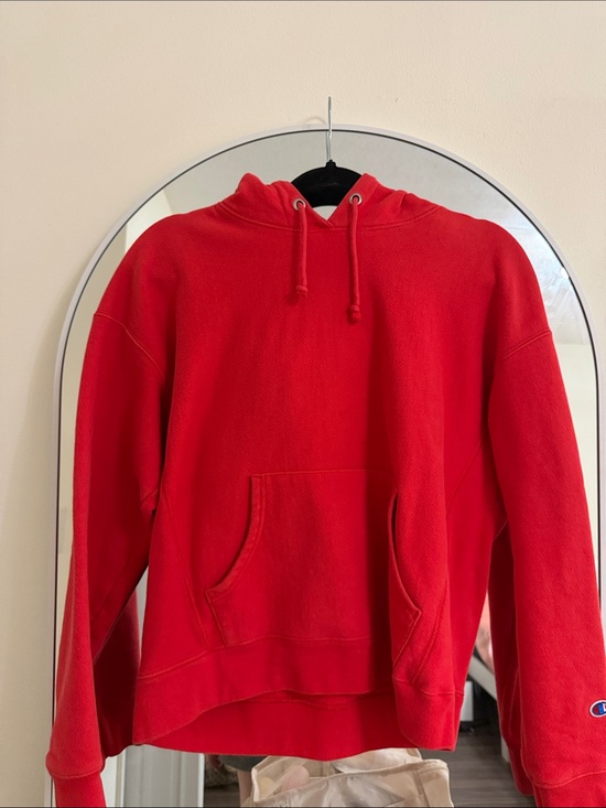 Champion Tops - Champion Red Crewneck Hoodie with Kangaroo Pocket